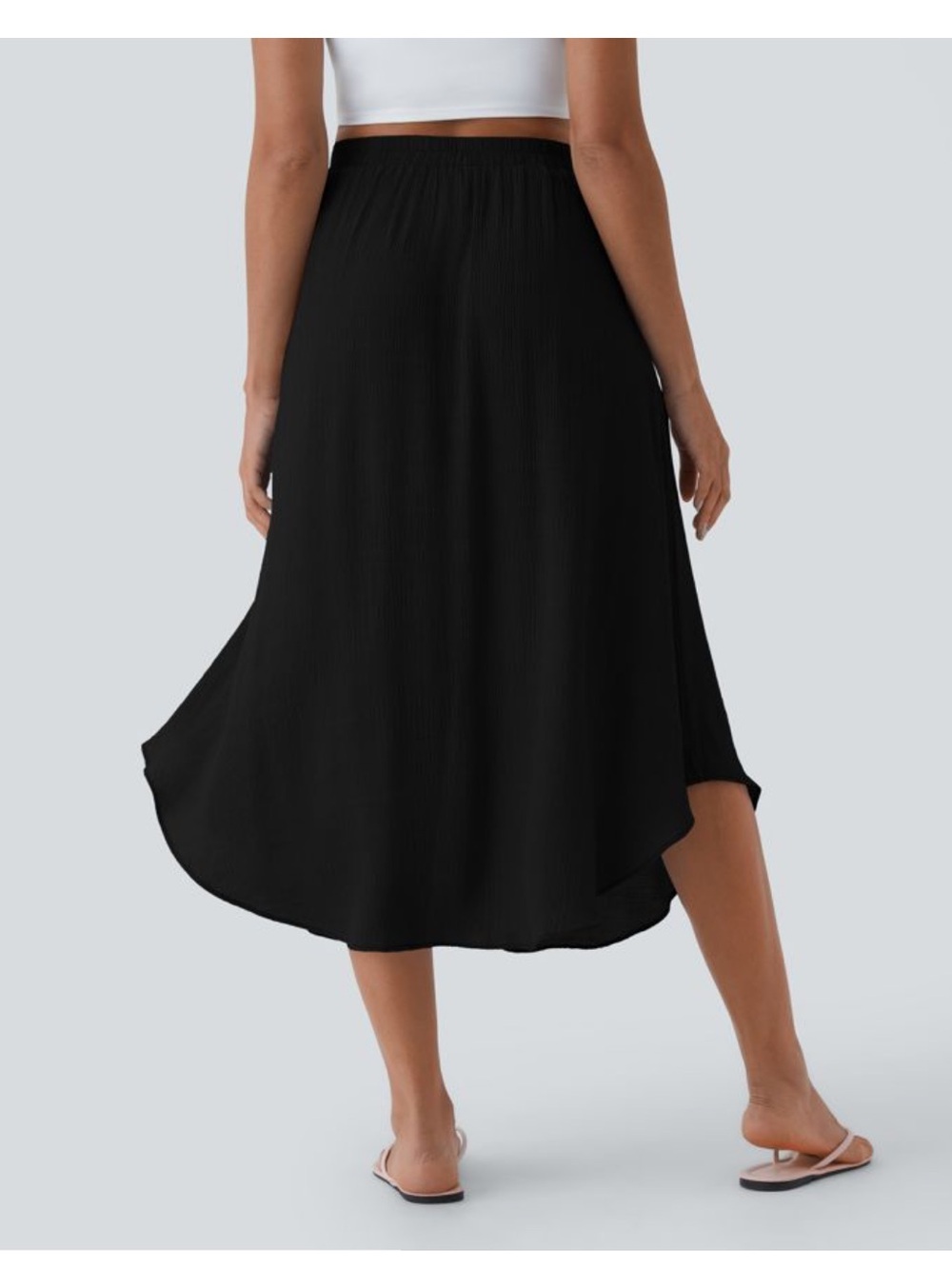 Halara Women's High Waisted Drawstring Pocket Flowy Midi Casual Skirt - Picture 8 of 8